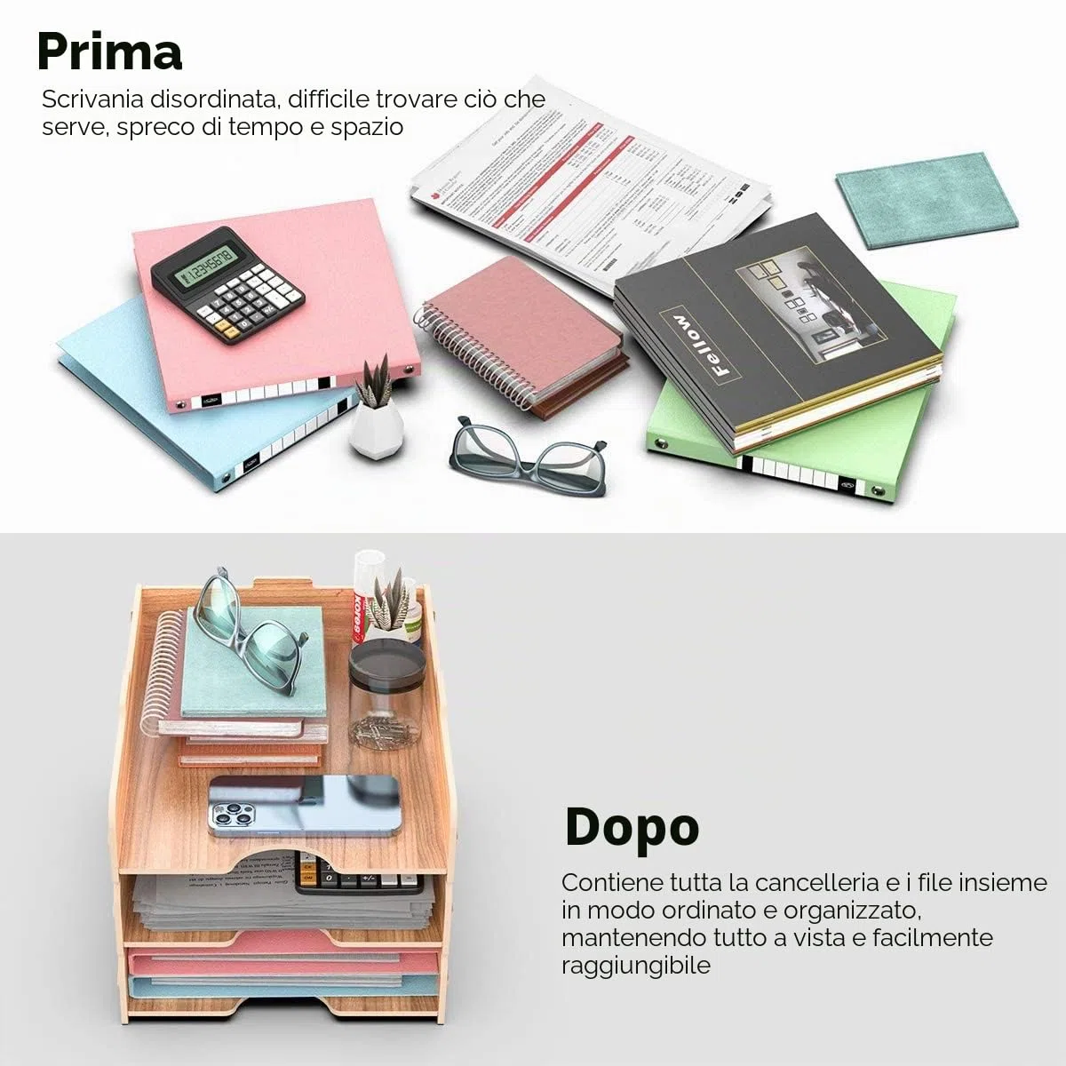 Porta Documenti Ufficio Scrivania per Conservare Documenti e Lettere, Vaschetta Portadocumenti/Organizer per Scrivania/Porta Fogli A4