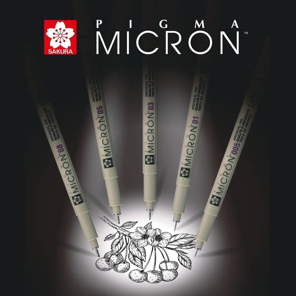 Pigma Micron Sakura - Set di Penne 005,01,02,03,05,08,1mm Brush