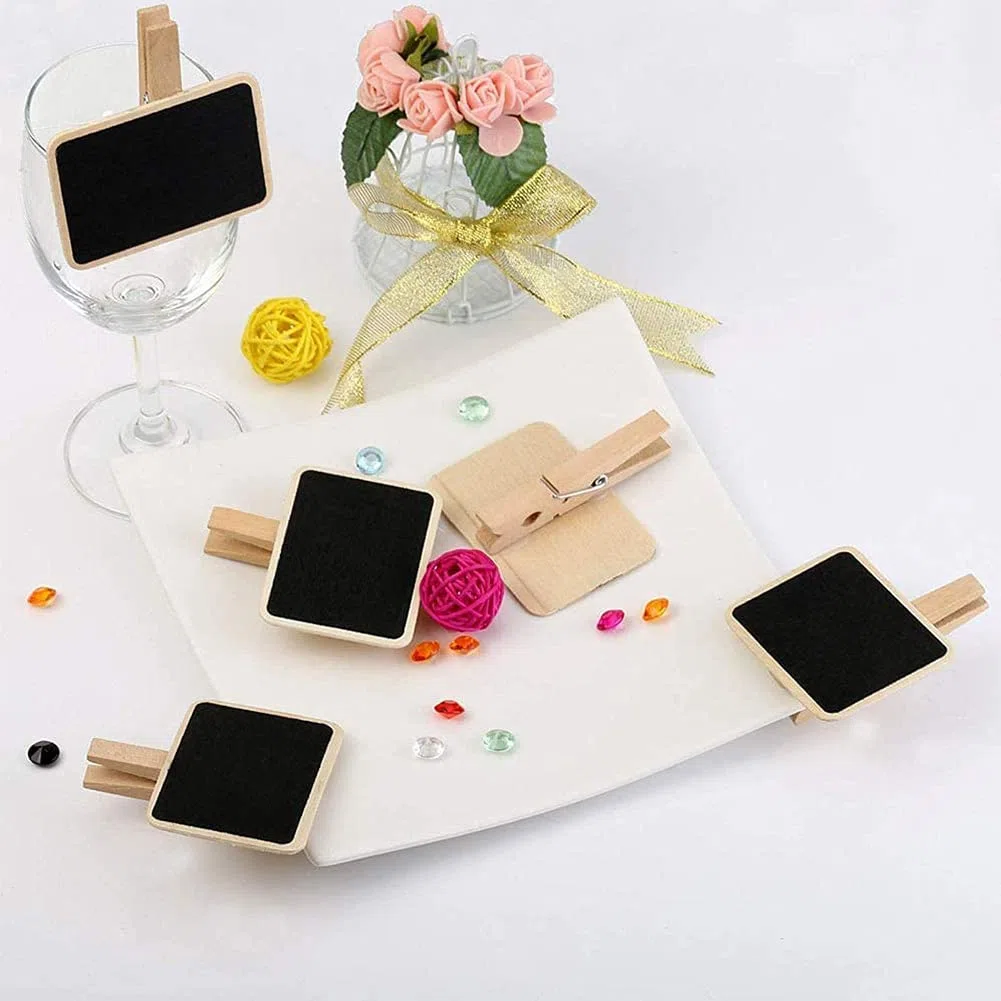 50 Pezzi Lavagna Clip, Lavagnetta Nera in Legno, Mini Lavagna Messaggio, Lavagnette Promemoria per Cartellino del Prezzo, Bacheca per Appunti Con Foto, Etichetta per Feste