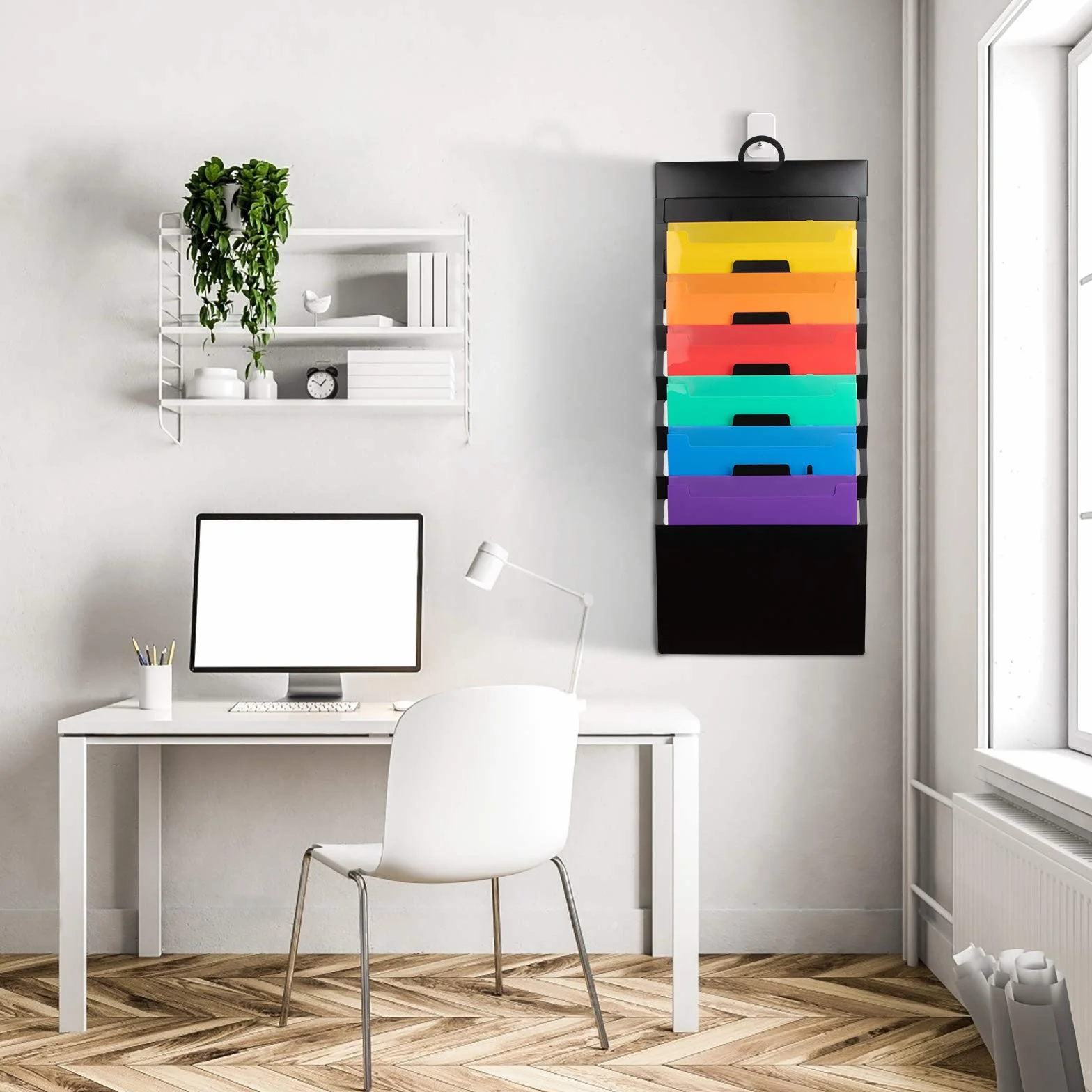 Porta Documenti da Appendere a Parete File Organizer A4 Chart Cartellina Porta Brochure Plastica Impermeabile con 6 Tasche Pieghevole per Ufficio Scuola