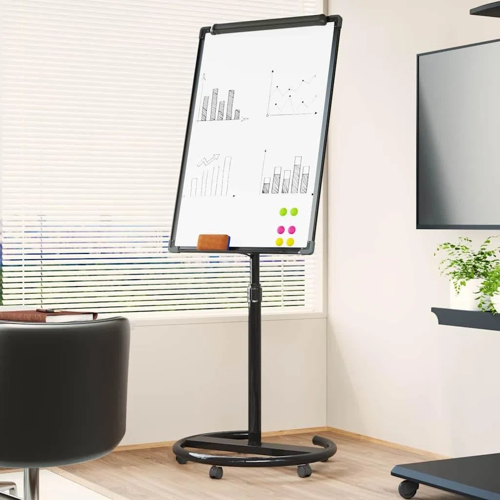 Lavagna magnetica 62 x 62,5 x 197 cm, altezza regolabile con supporto mobile, 5 ruote, per ufficio e scuola