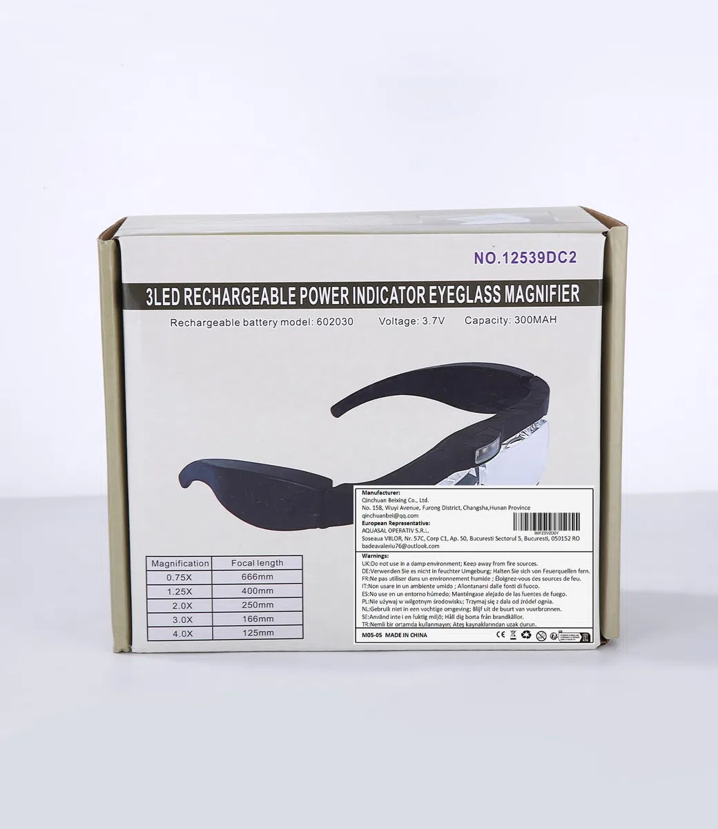 Occhiali con lente d'ingrandimento con luce, lenti di ingrandimento con 3 luci a LED e 2 luminosità regolabile, adatti per occhiali da vista per portatori di occhiali, lente d'ingrandimento con 5
