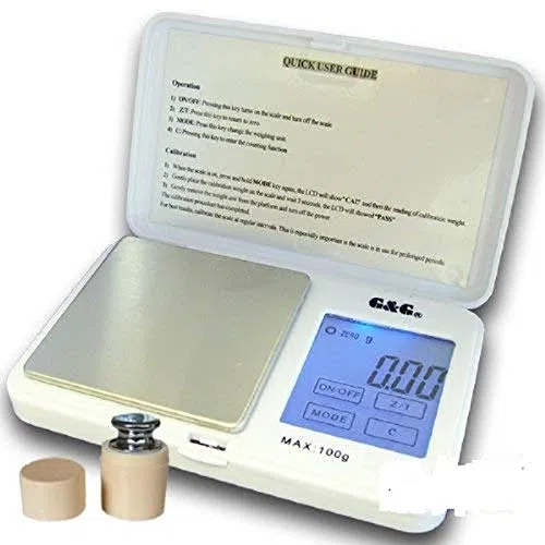 GundG TS - Bilancia digitale di precisione tascabile, per oro/monete 200 x 0,01 g incl. calibratore di peso bianco
