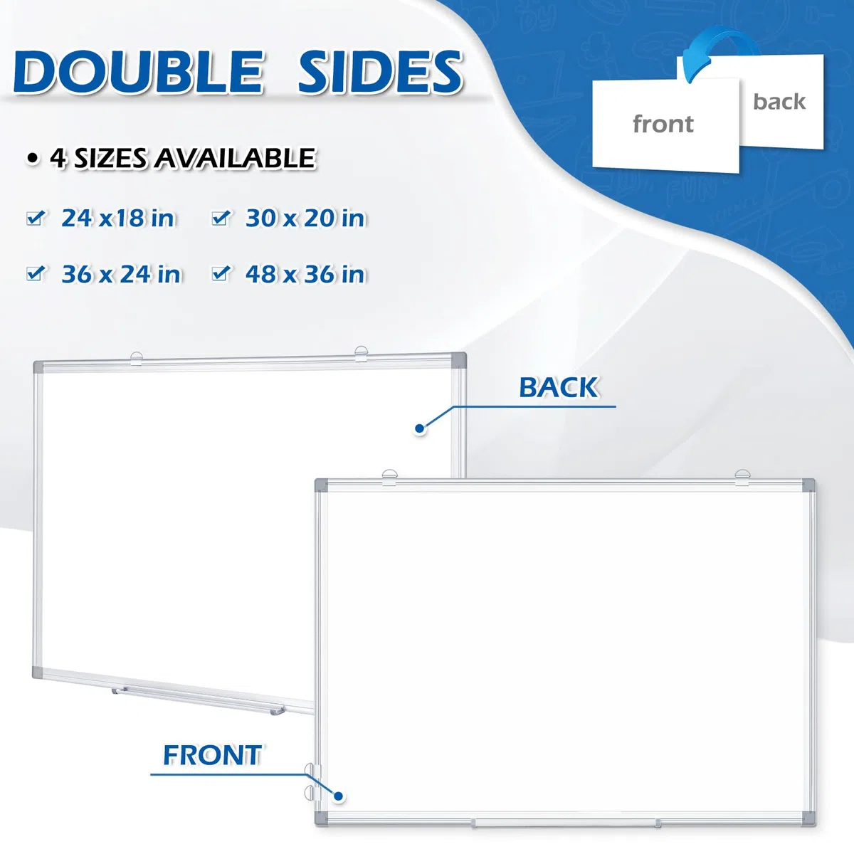 DOLLAR BOSS Lavagna magnetica cancellabile a secco, 91 x 61 cm, lavagna magnetica a doppia faccia per parete, cornice in alluminio argentato, per ufficio, scuola, casa, con 8 magneti, 4 pennarelli, 1