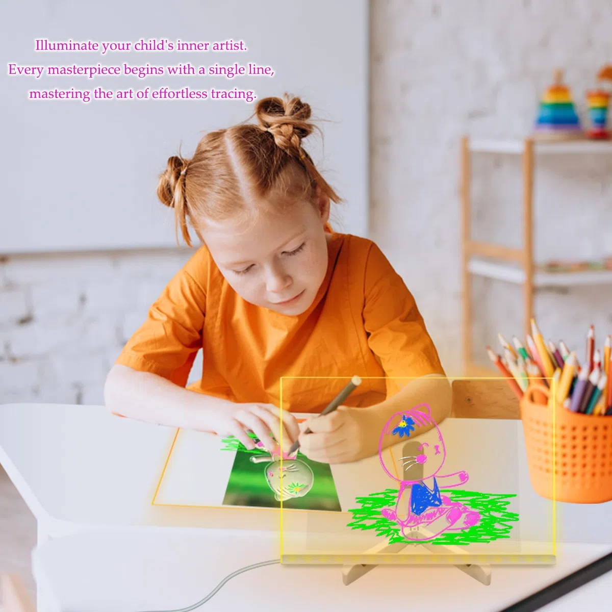 Lavagna cancellabile a secco in acrilico con supporto luminoso, 30 x 40 CM lavagna luminosa per appunti, pennarello a 7 colori, memo per menu, disegno, luce calda a LED per casa, scuola,