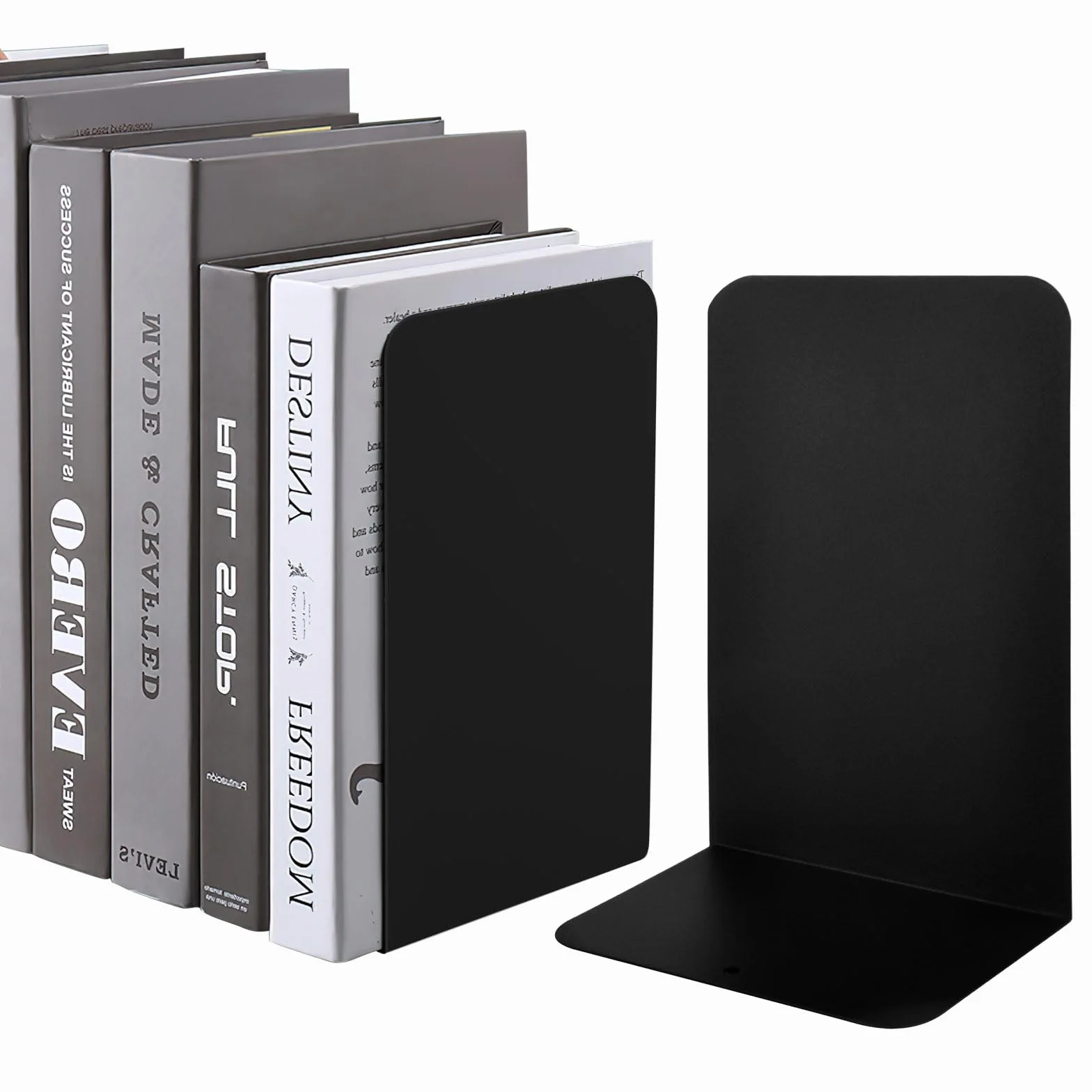TNSLAND Fermalibri in metallo (confezione da 4) 14 x 10 x 20 cm | Libreria in organza per bambini, libri, ufficio, scaffale, elegante metallo robusto dal design elegante, delicato sui mobili, nero