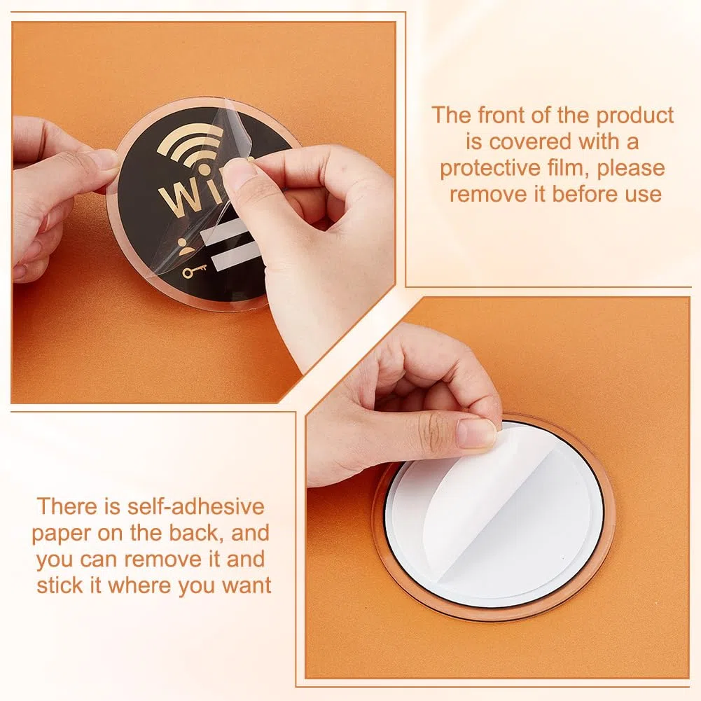 AHANDMAKER 4 pz WiFi Password Cartello Autoadesivo Rotondo Wifi Cartello Acrilico Copertura di Rete Wireless Cartello per Casa Lavoro Ristoranti Decorazione Parete 10 x 10 cm