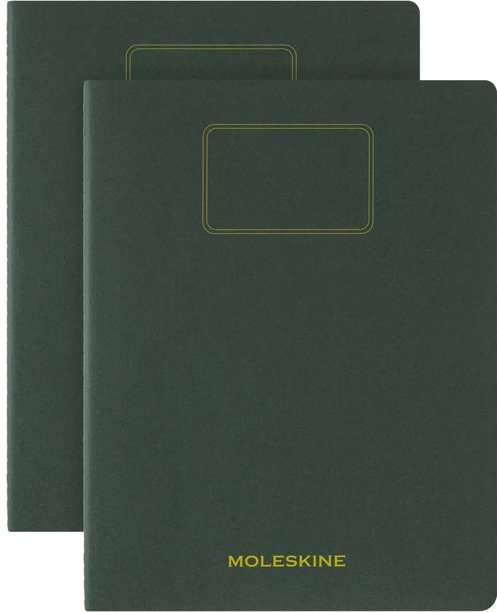 Moleskine Student Cahier Journal, Set 2 Quaderni a Righe per Appunti con Pagine Staccabili, Copertina in Cartone e Adesivi, Colore Verde Mirto, Formato XXL 21,6 x 27,9 cm