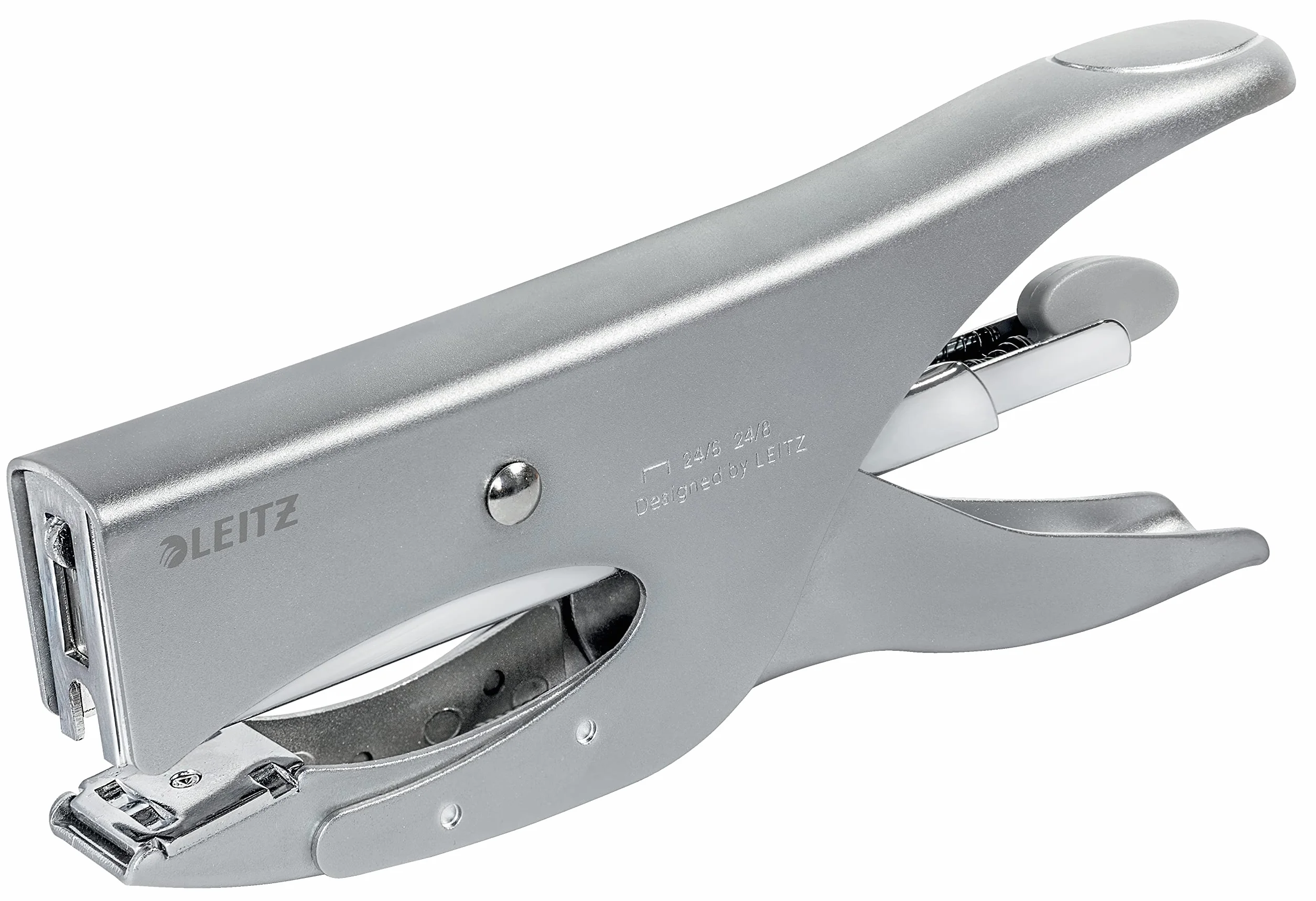 Leitz Cucitrice a Pinza, Capacità fino a 40 Fogli, Argento, Design Ergonomico in Metallo, Caricamento Posteriore, Per l'uso con Punti P3 (24/6, 26/6) o P4 (24/8), 55490081