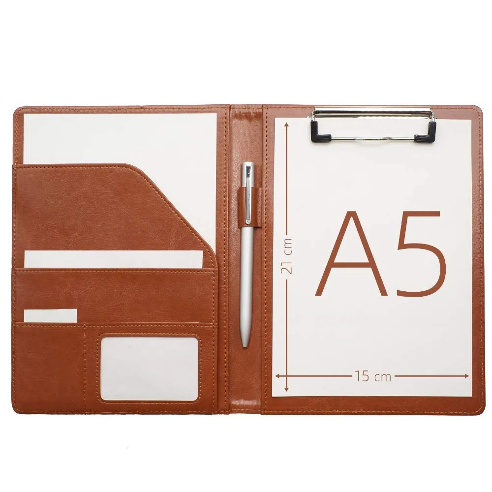 Mymazn Portablocco A5 Blocco Appunti Portablocco in Pelle Supporto Per Blocco File Organizer con Tasca Interna Marrone
