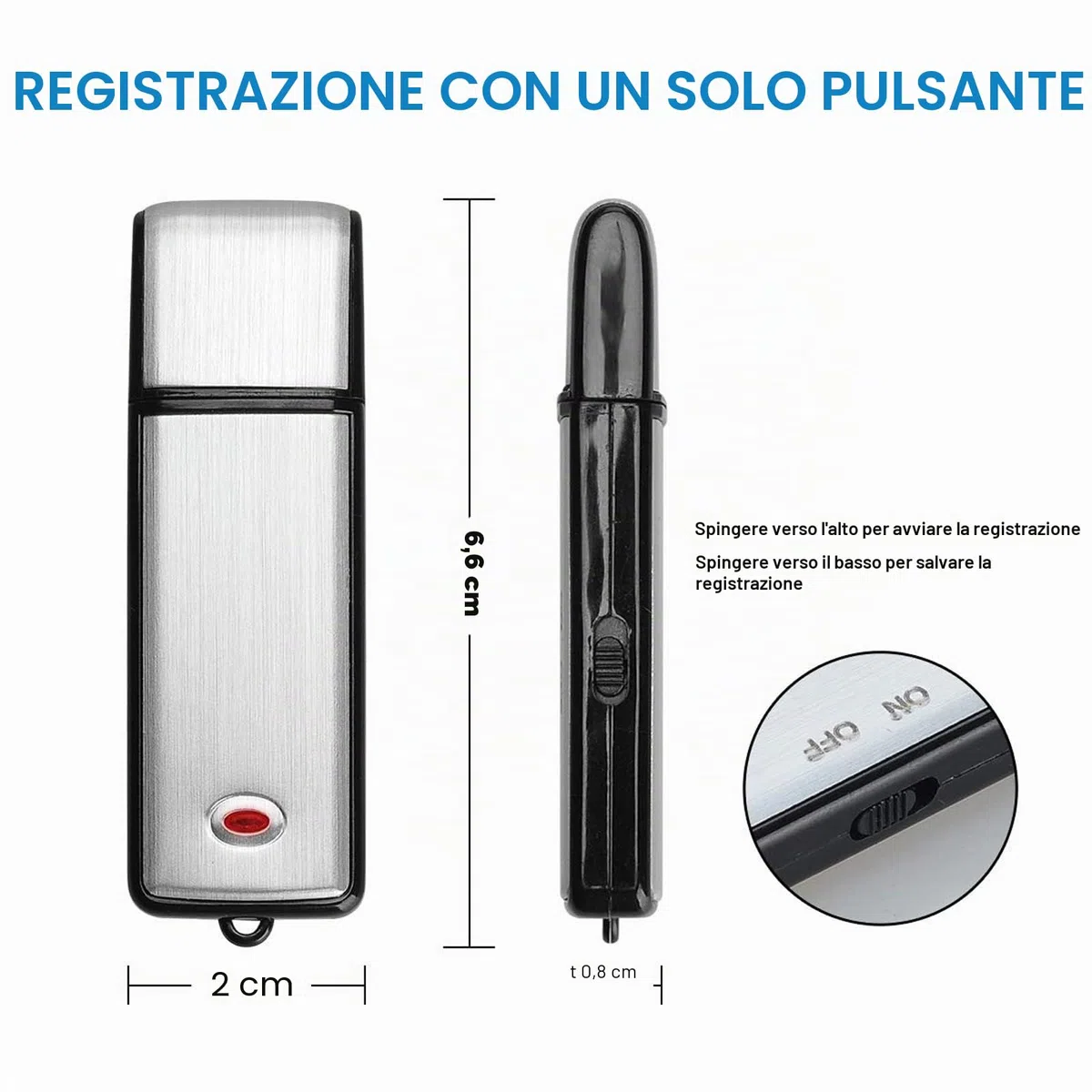 Lychee Mini Registratore Vocale Digitale 8GB - fino a 90 ore - Attivazione Vocale - Ricaricabile USB - Custodia in Mmetallo - Ideale per Lezioni, Riunioni, Interviste (Argento)
