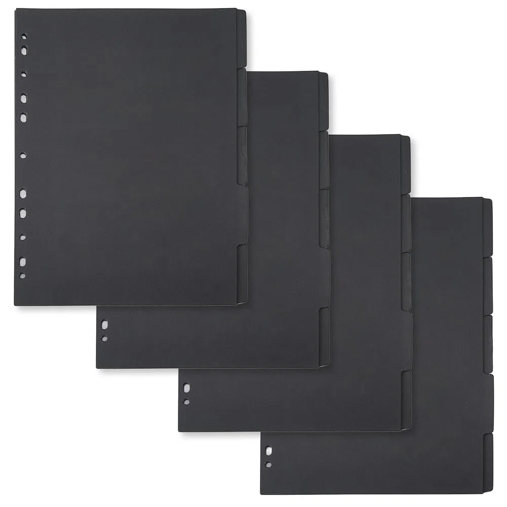 SUPERFINDINGS 20 Fogli 5-Tab Divisori per raccoglitori a 11 fori Divisori per raccoglitori 29.8x22.1cm A4 Divisori per quaderni con schede Nero Divisori scrivibili per quaderni Cartelle Orari
