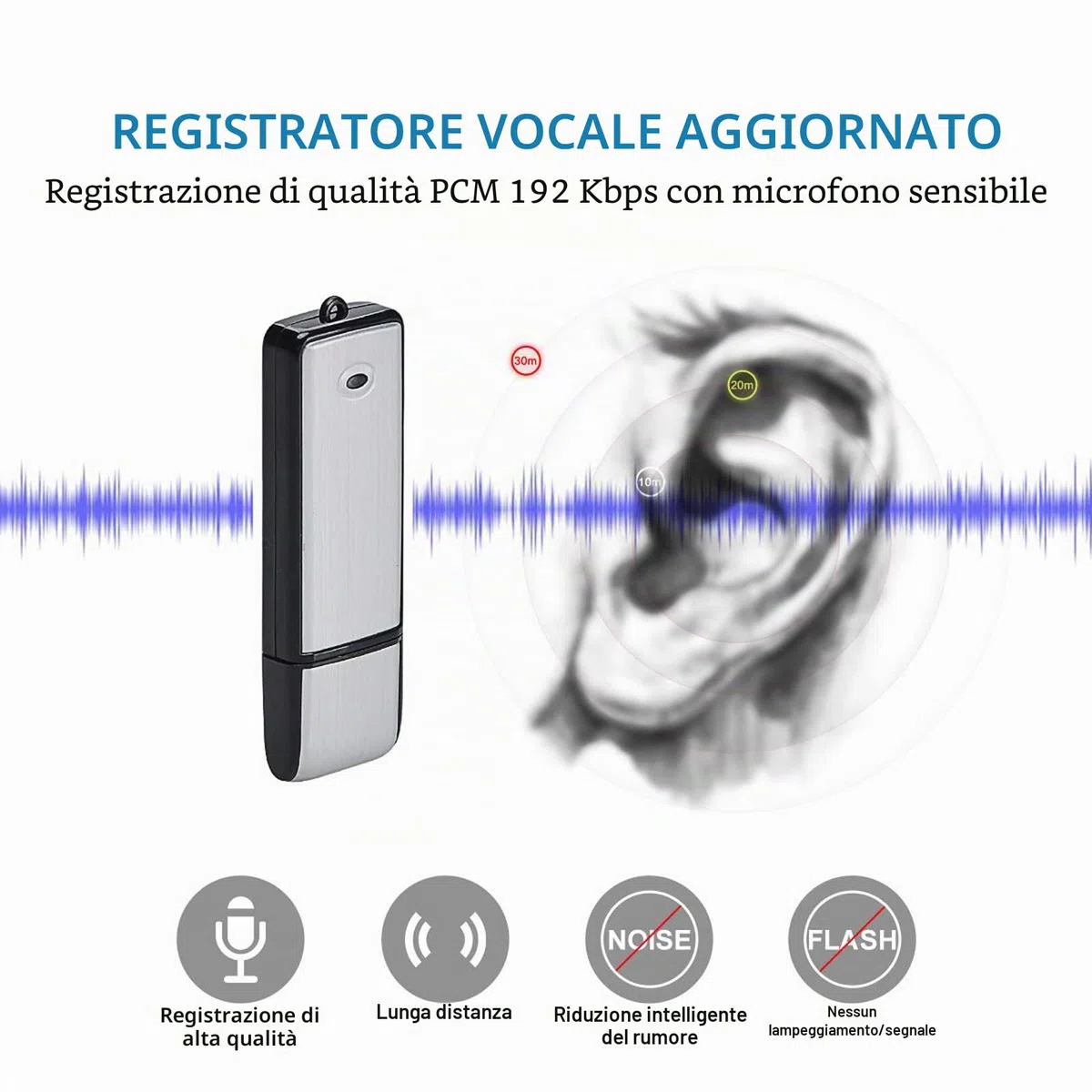 Lychee Mini Registratore Vocale Digitale 8GB - fino a 90 ore - Attivazione Vocale - Ricaricabile USB - Custodia in Mmetallo - Ideale per Lezioni, Riunioni, Interviste (Argento)