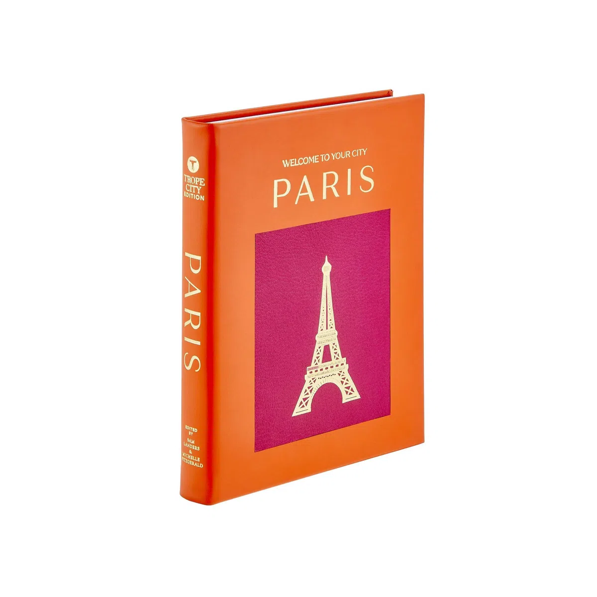Graphic Image Planner Trope Paris, fotografie iconiche, rilegato in pelle arancione, copertina rigida, rilegato a mano negli Stati Uniti