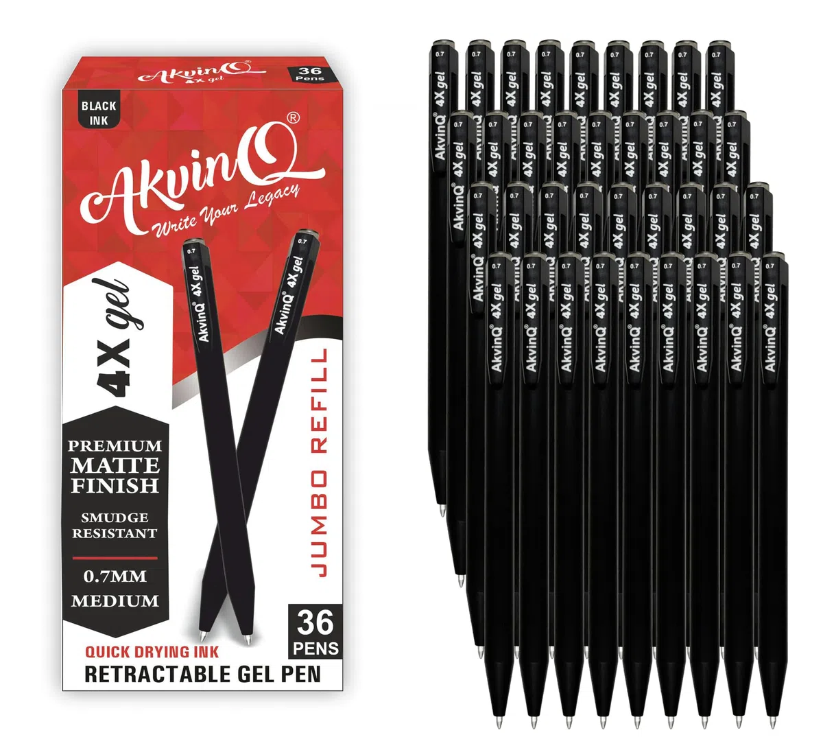 4 penne gel retrattili a gel, punta media da 0,7 mm, inchiostro gel nero, confezione da 36 penne, finitura opaca di alta qualità, ricarica jumbo, per diario, scrittura, appunti, forniture per