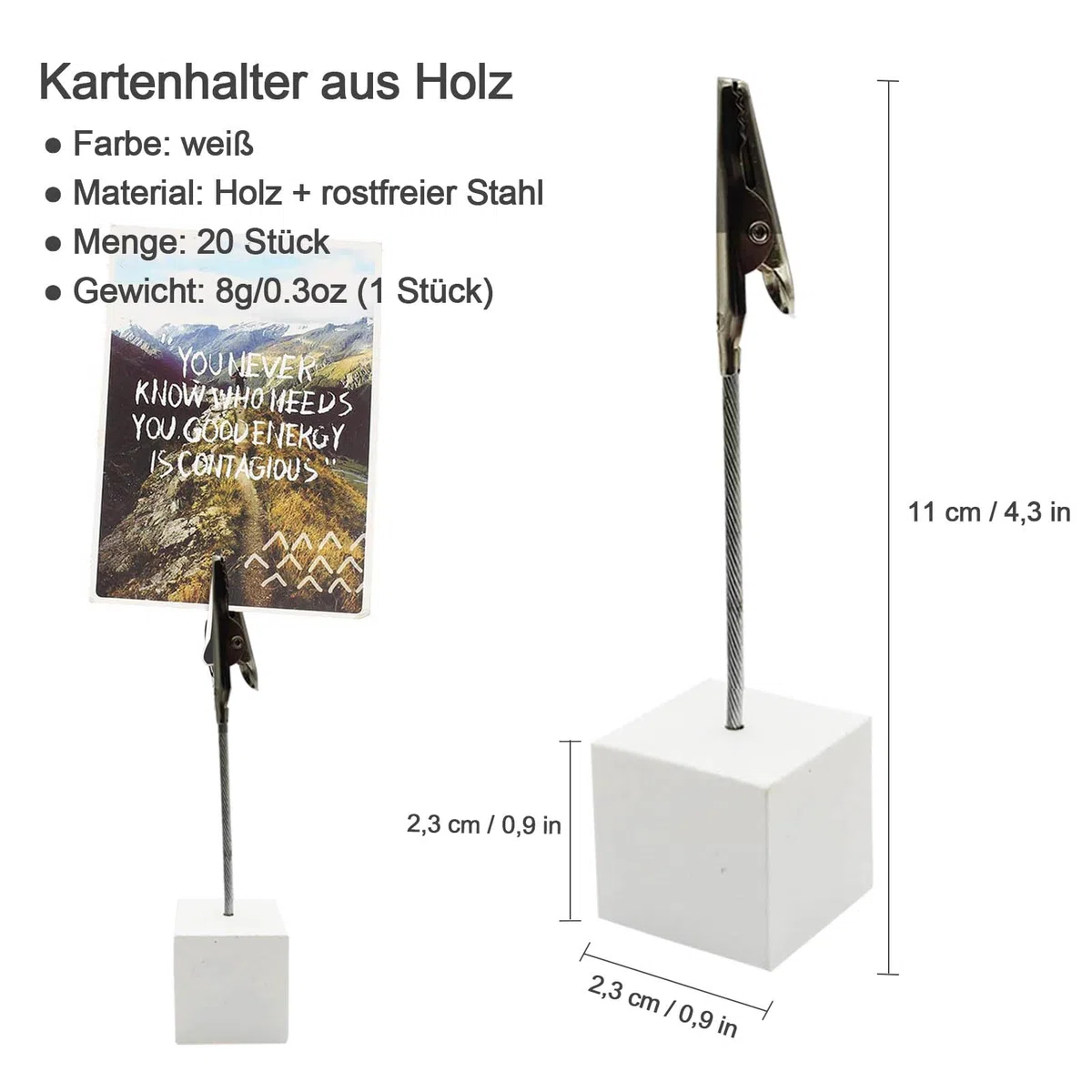 Supporto Clip Memo, 20 Pezzi Memo Clip Titolare Stand Supporto, Porta Foto con Clip, Porta Appunti/Foto Verticale Mollette, Foto Cubo, Bianco