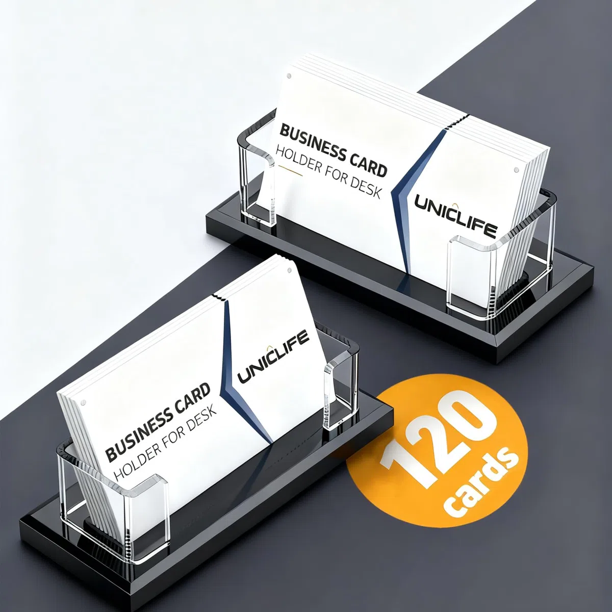 2 porta biglietti da visita per scrivania, 60 biglietti da visita, per accessori da ufficio e stand per biglietti da visita