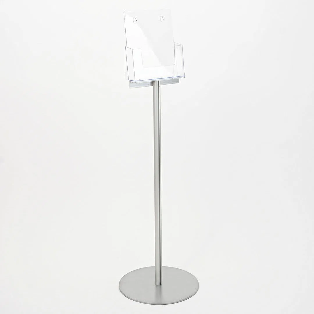 Danieli - Porta Depliant da Terra in Acrilico Trasparente A4 con 1 tasca, per Riviste e Brochure. Porta Volantini Resistente da Utilizzare come Espositore per Ufficio e Negozi. (Alluminio Silver)