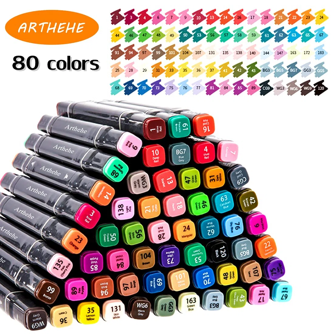 ARTHEHE - Set di 80 pennarelli a punta doppia, per manga, design scolastico