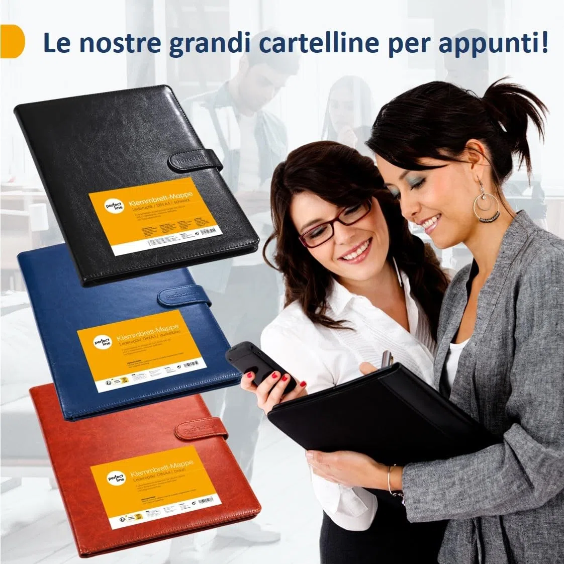 perfect line Cartellina portadocumenti DIN A4 con chiusura magnetica, in ecopelle resistente con elegante effetto pelle, cartellina per business di alta qualità (1 cartella, blu)