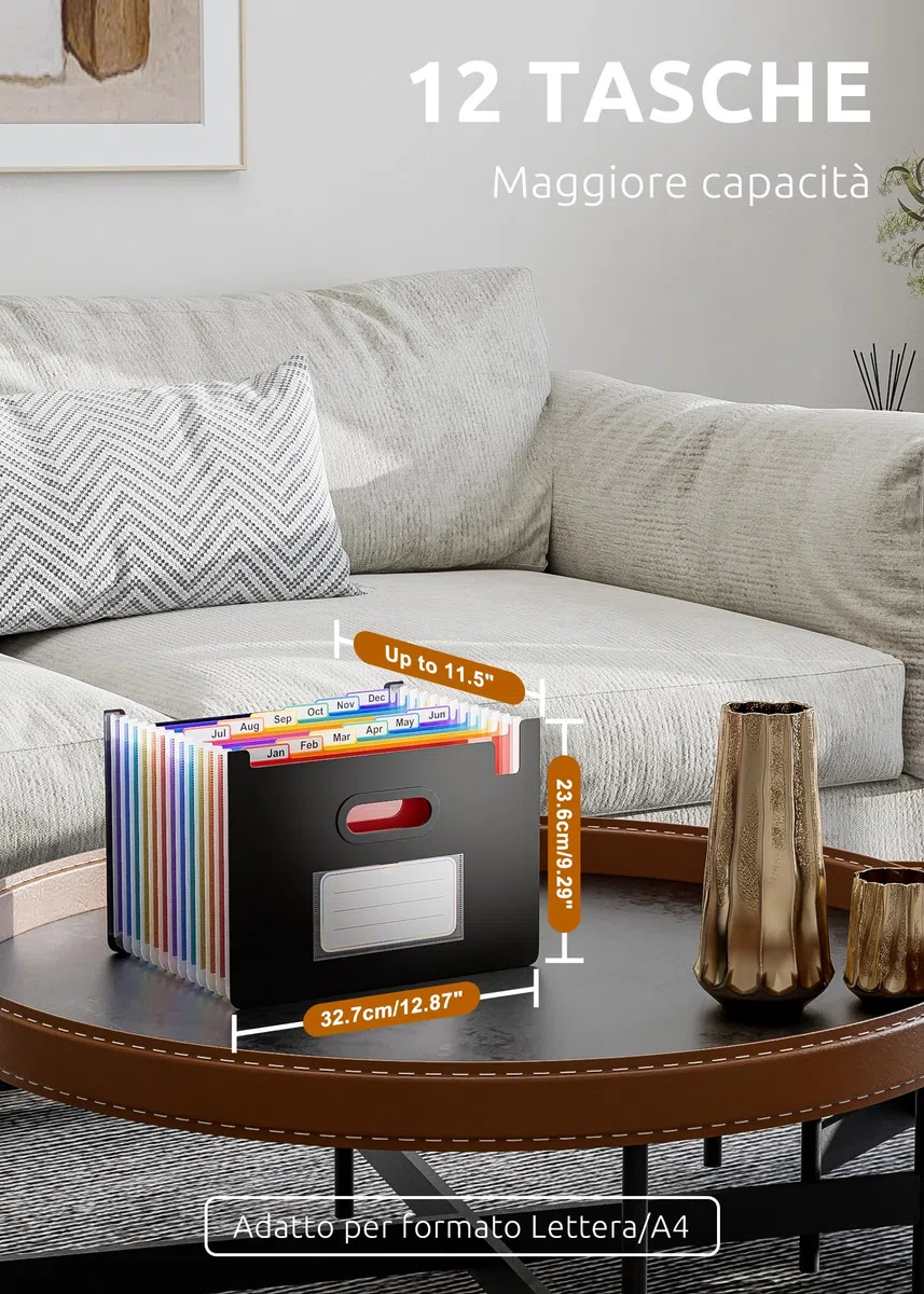ThinkTex Cartella Portadocumenti Espandibile, A4 Porta Documenti Fisarmonica, 12 Tasche Raccoglitore Documenti, Senza Coperchio, Organizer Portatile Per Ricevute Mensili, Formato Lettera/A4